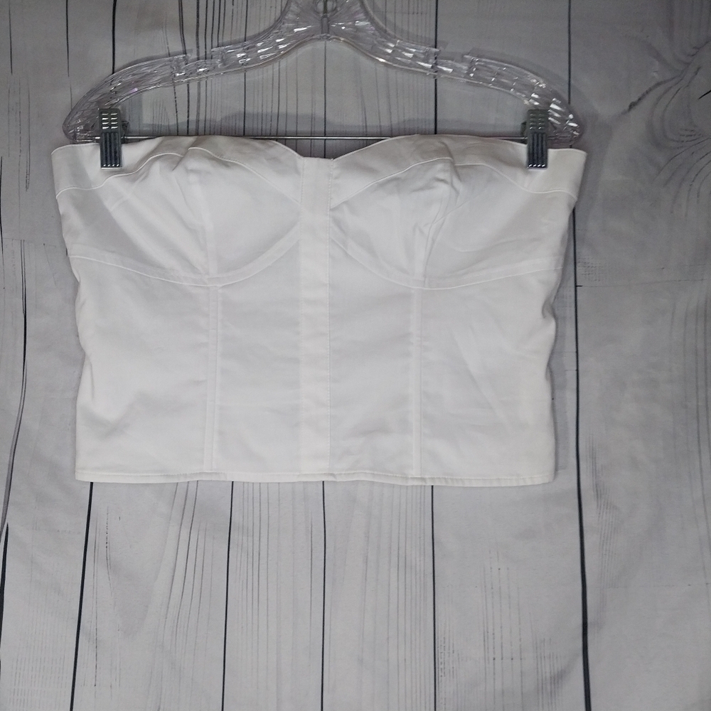 Express Poplin Corset Crop Coquette Contemporary Tube Top White Women's M NWT